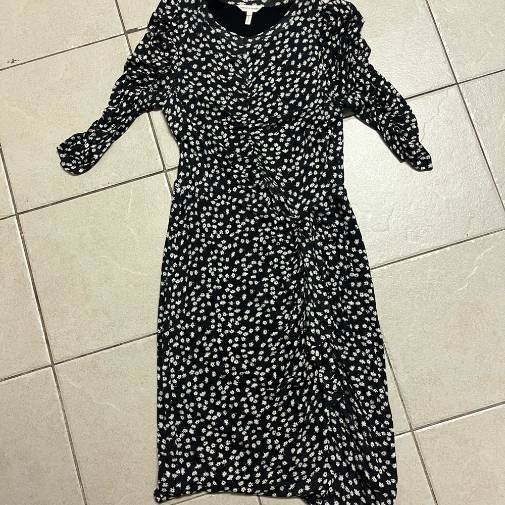 Rebecca Taylor Black and White Floral Long Sleeve Dress
